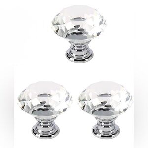 Crystal Faceted Cabinet Knobs - Clear Crystal on Chrome Base (Set of 3)